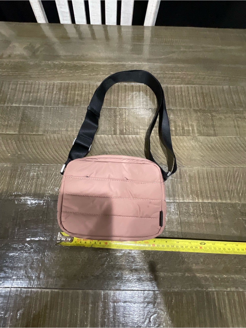 Away Pink Quilted Crossbody Bag with Black Strap